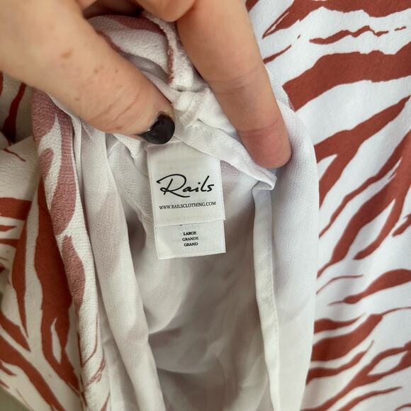 Rails Anya Midi Skirt In Rust Zebra Size Large White Redish Brown Zebra Print - Picture 16 of 16